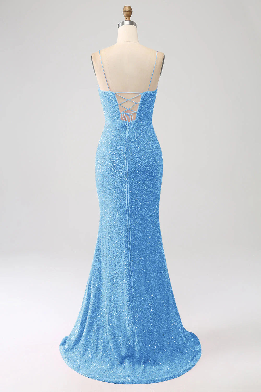 Sequins Mermaid Spaghetti Straps Long Prom Dress