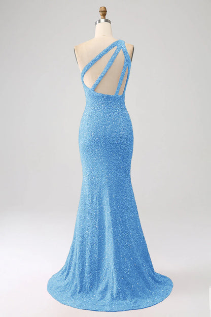 Sequins Mermaid One Shoulder Long Prom Dress