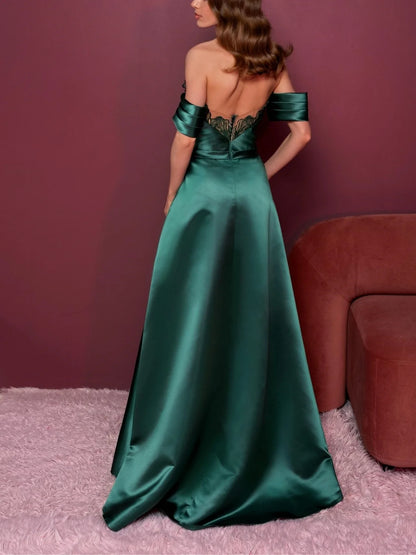 Formal Women's Dresses A-Line/Princess Strapless Sleeveless Floor-Length Prom Evening Dress with Applique Prom Dresses Stores