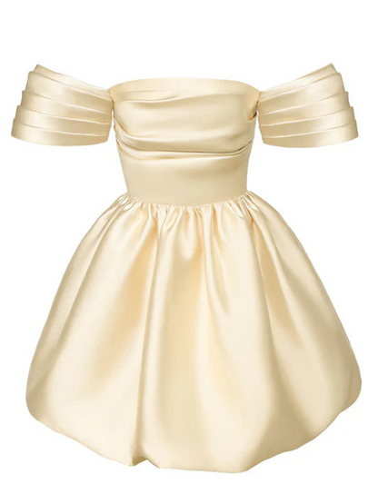 Solid Princess Dress Sexy Off-the-Shoulder Short Sleeve Homecoming Dress