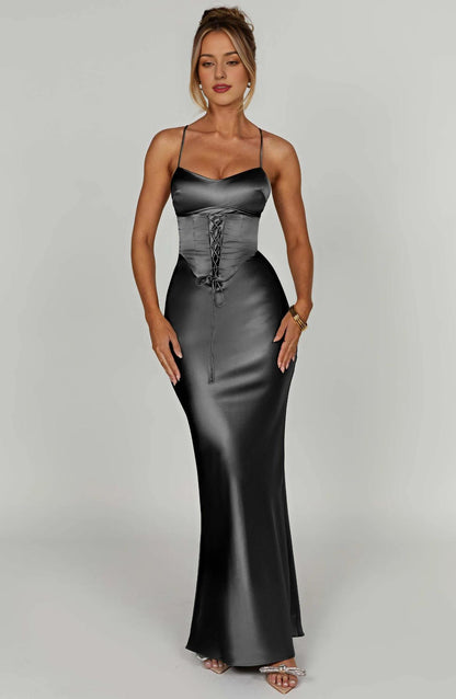 Spaghetti Straps Open Back Sleeveless Gorgeous Long Dress Feminine Corset Lace-up Prom Dress