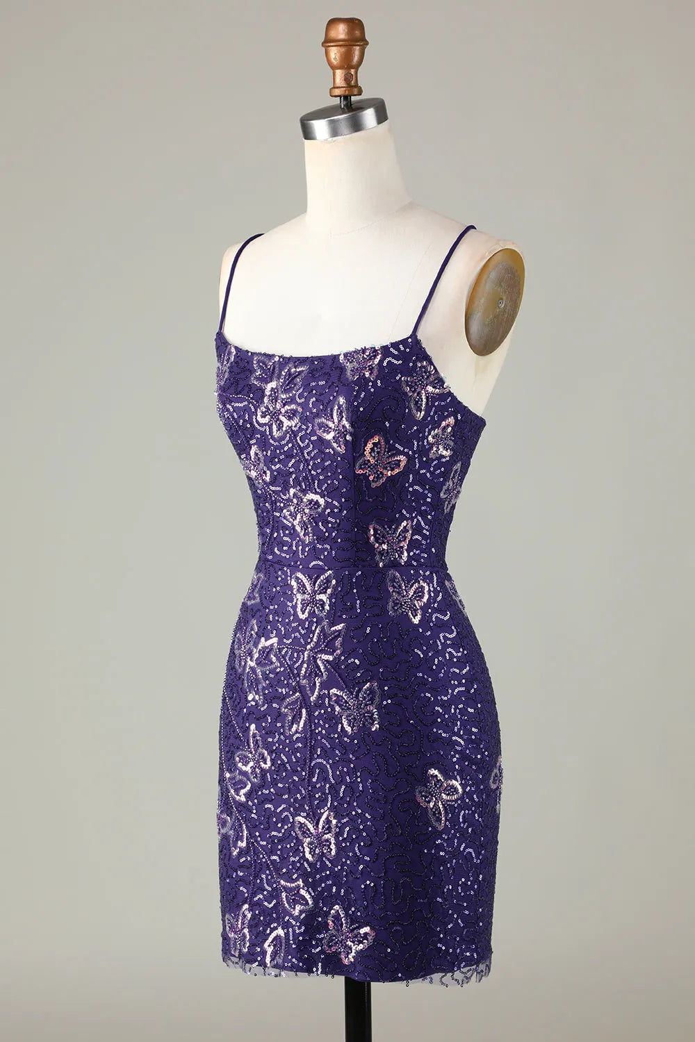 Sparkly Sheath Spaghetti Straps Sequins Short Homecoming Dress with Criss Cross Back