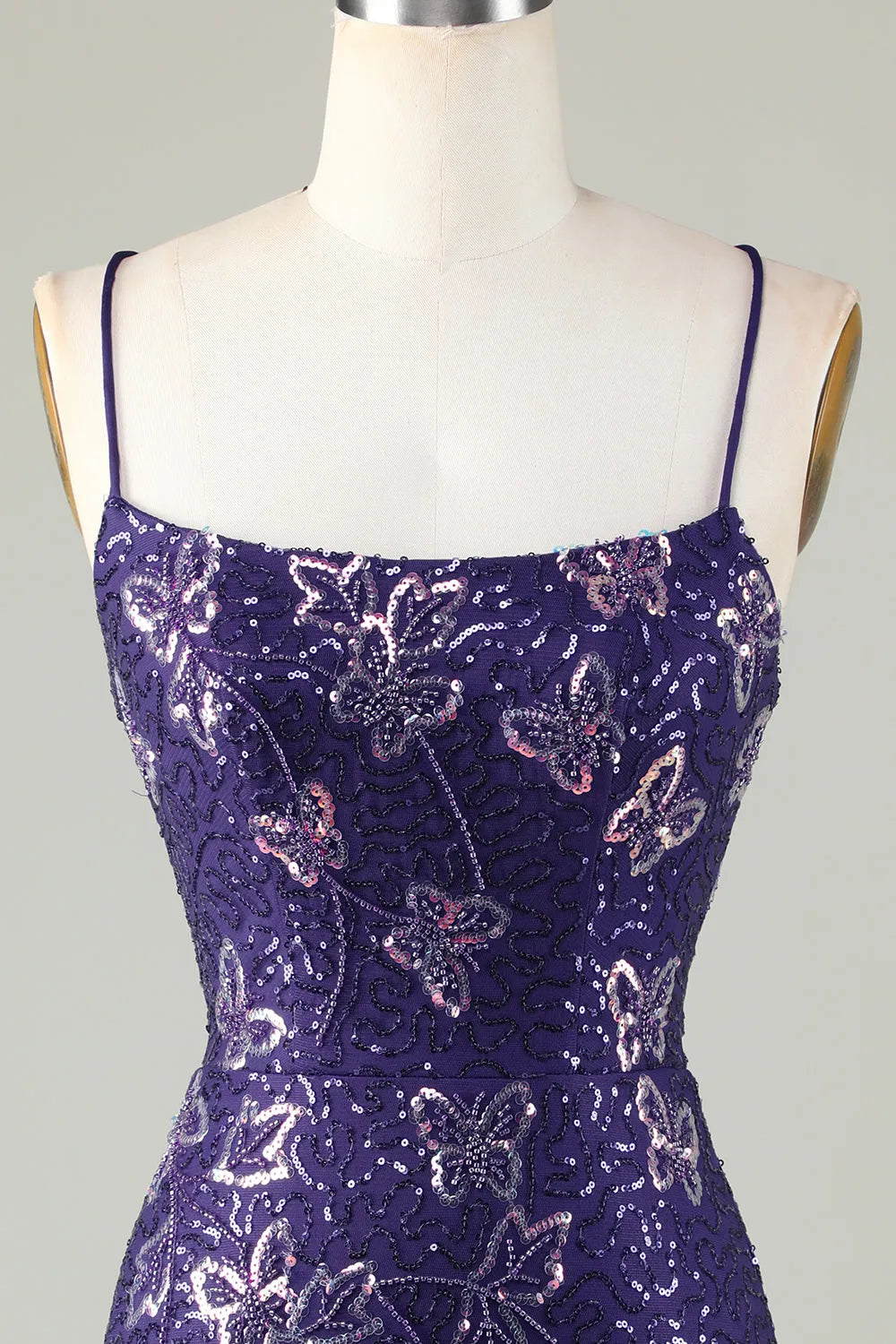 Sparkly Sheath Spaghetti Straps Sequins Short Homecoming Dress with Criss Cross Back