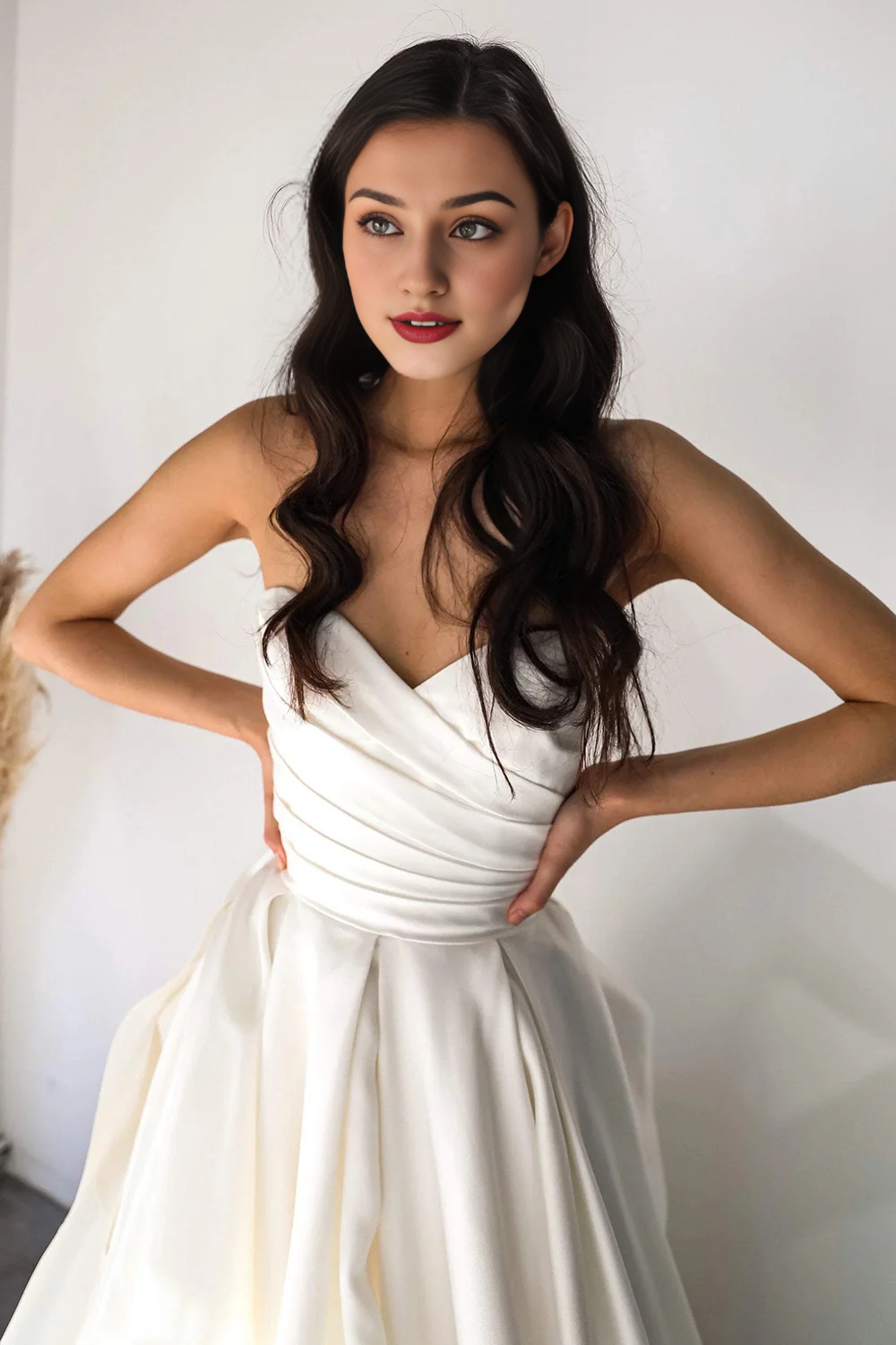 Strapless Elegant A Line Sweetheart White Long Bridal Dress with Sweep Train
