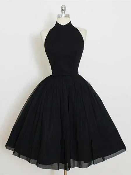 Timeless A-Line Halter Chiffon Black Mini Homecoming Dress For Sale