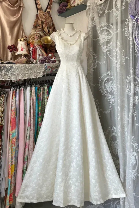 Timeless A-line Scoop-neck Jacquard Ivory Evening Dress For Bride Hot Sale