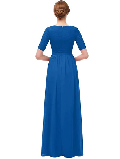 Floor Length Chiffon Bridesmaid Dress with Pleats Ruffles Split Front