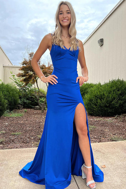 Unique Fitted Spaghetti Straps Sleeveless Lace Up Floor-Length Prom Dress