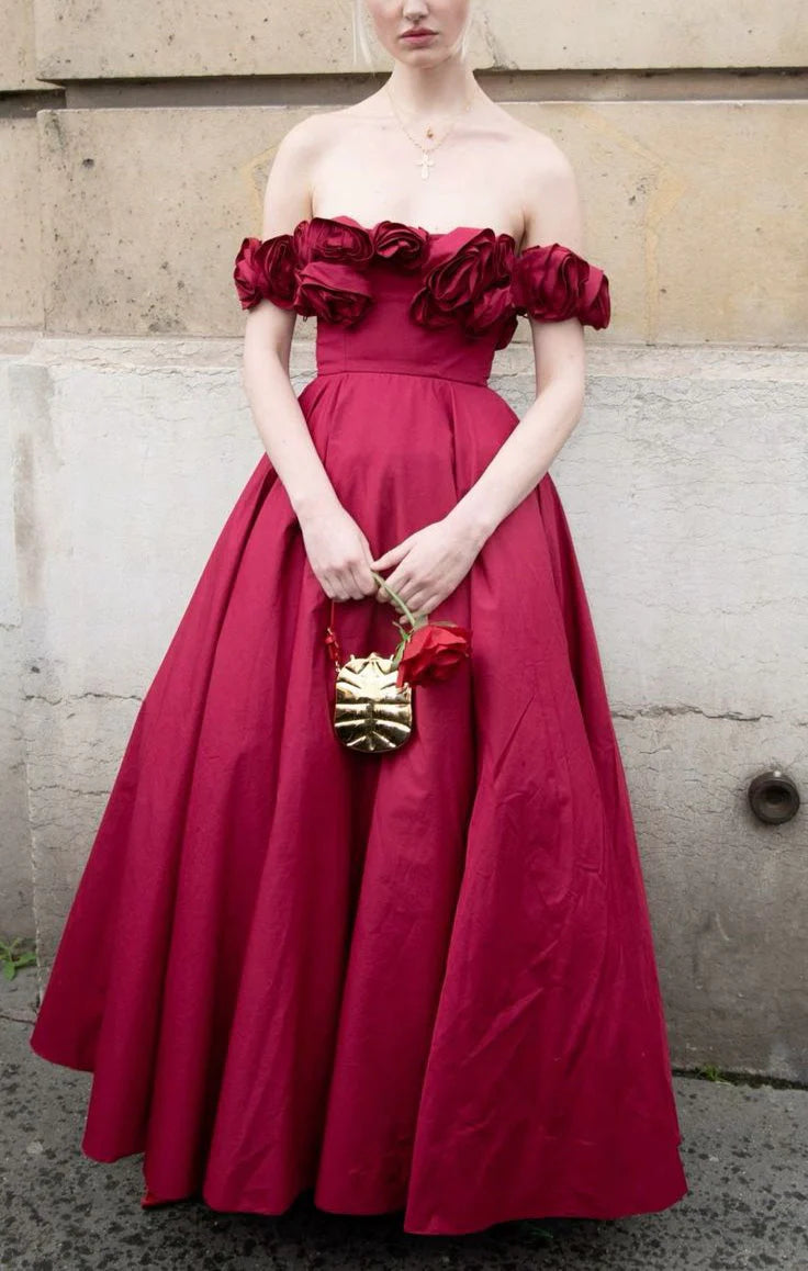 Unique A-Line Off the Shoulder Sleeveless Lace Up Floor-Length Prom Dress