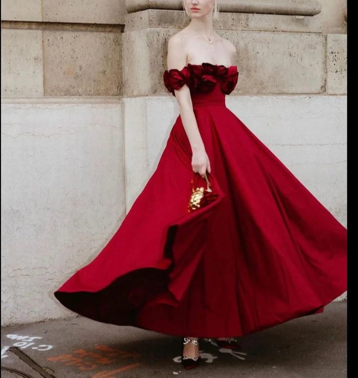 Unique A-Line Off the Shoulder Sleeveless Lace Up Floor-Length Prom Dress