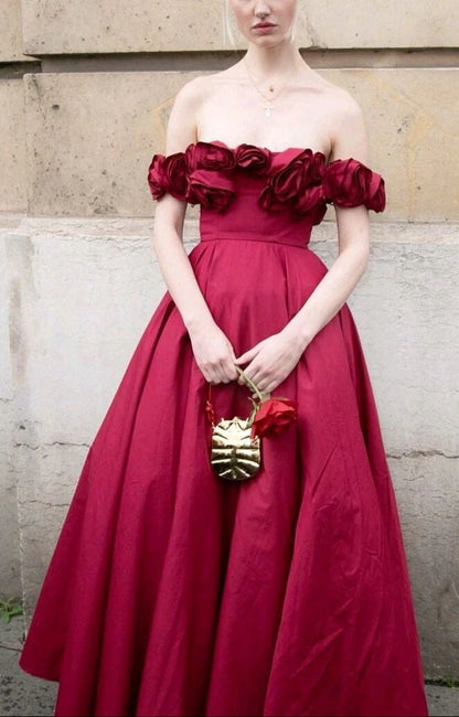 Unique A-Line Off the Shoulder Sleeveless Lace Up Floor-Length Prom Dress