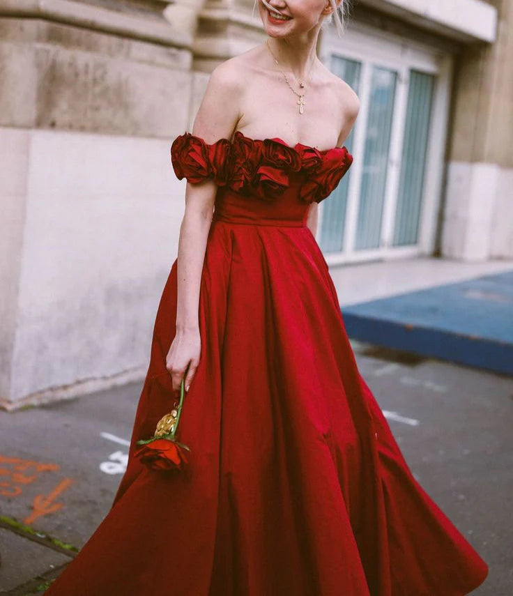 Unique A-Line Off the Shoulder Sleeveless Lace Up Floor-Length Prom Dress