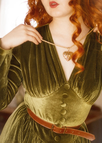 Velvet Green Velvet Dress A Line Dress Velvet Dress With Button Long Sleeve Dress Spring and Autumn Dress Party Dress Prom Dress