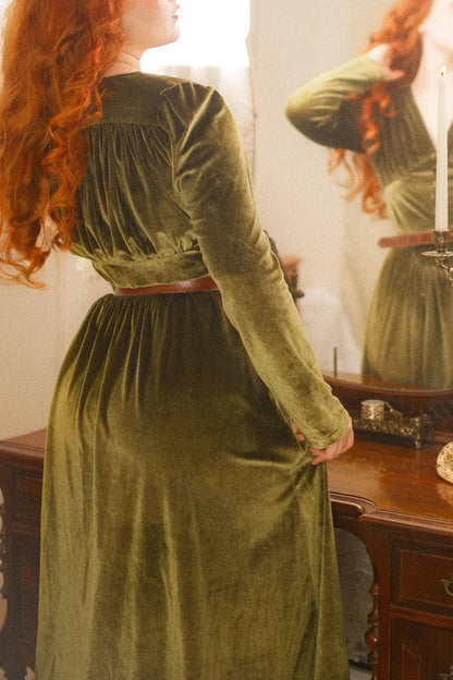 Velvet Green Velvet Dress A Line Dress Velvet Dress With Button Long Sleeve Dress Spring and Autumn Dress Party Dress Prom Dress