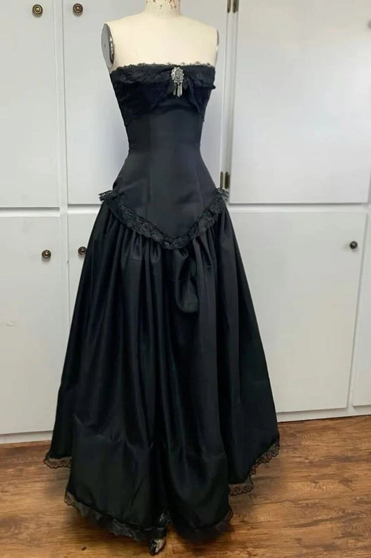 Vintage A-Line Off The Shoulder Sleeveless Lace Up Floor-Length Prom Dress