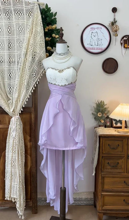 Vintage A-Line Sweetheart Sleeveless Lace Up Asymmetrical-Length Homecoming Dress