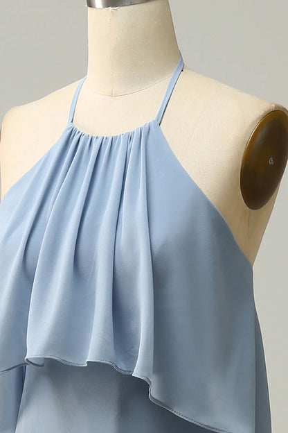 A Line Halter Neck Long Bridesmaid Dress