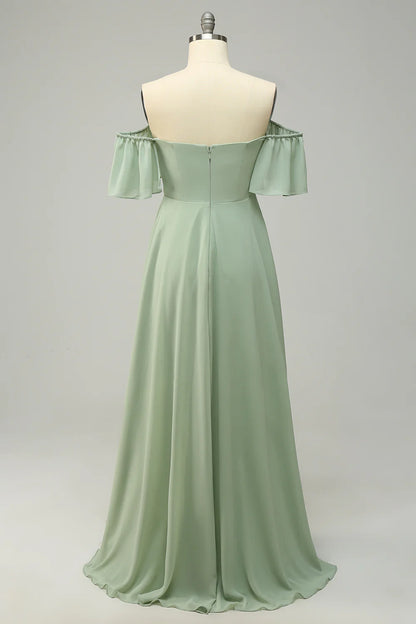 A Line Off The Shoulder Bridesmaid Dress With Ruffles