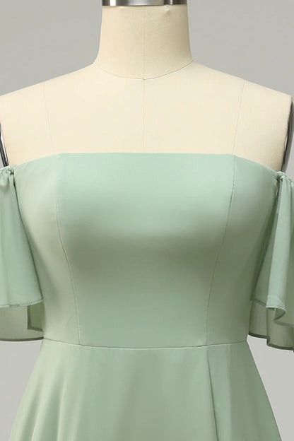 A Line Off The Shoulder Bridesmaid Dress With Ruffles