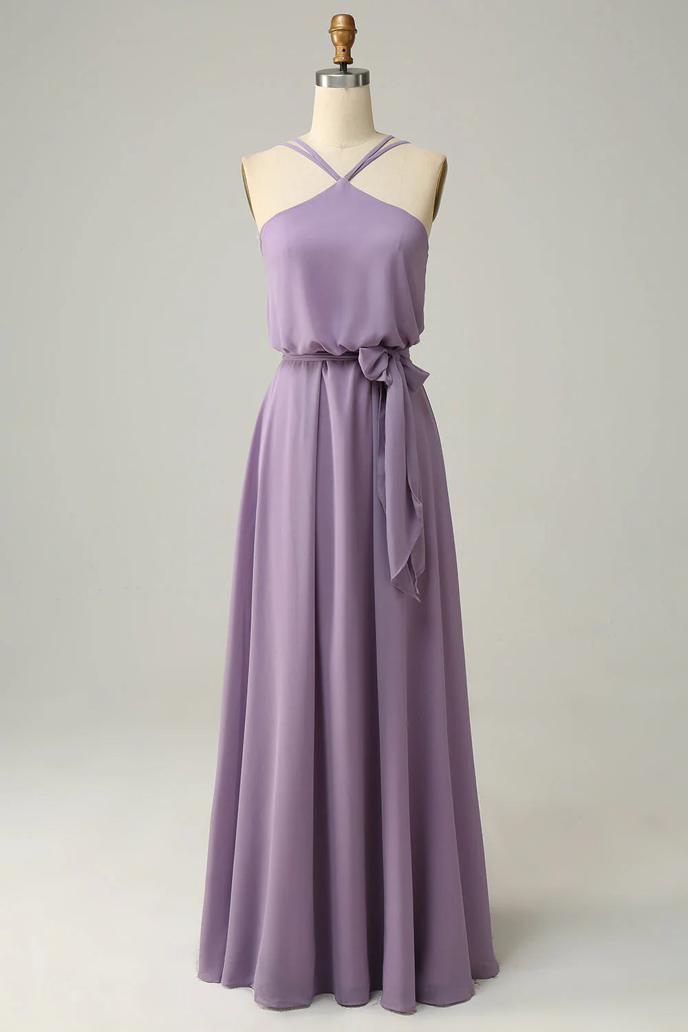 A-Line Halter Long Bridemaid Dress With Bowknot