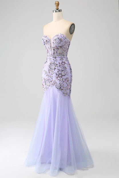 Mermaid Strapless Corset Prom Dress With Beading