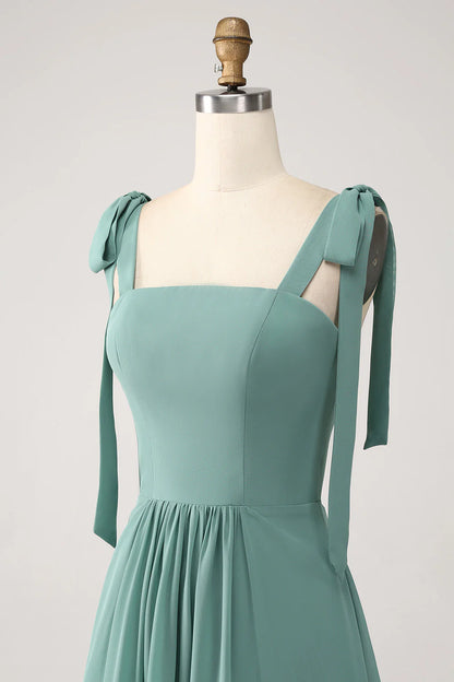 A Line Chiffon Long Bridesmaid Dress With Pleated
