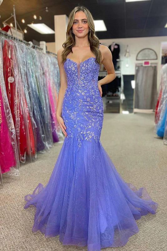 Mermaid One Shoulder Floor-Length Purple  Prom Dress With Appliques