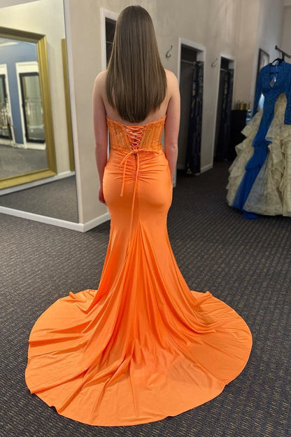 Sweetheart Mermaid Floor-Length Orange  Prom Dress With Slit