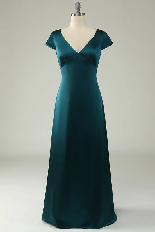 A Line V Neck Plus Size Bridesmaid Dress With Open Back