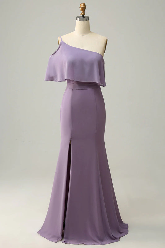 Sheath One Shoulder Plus Size Bridesmaid Dress With Silt