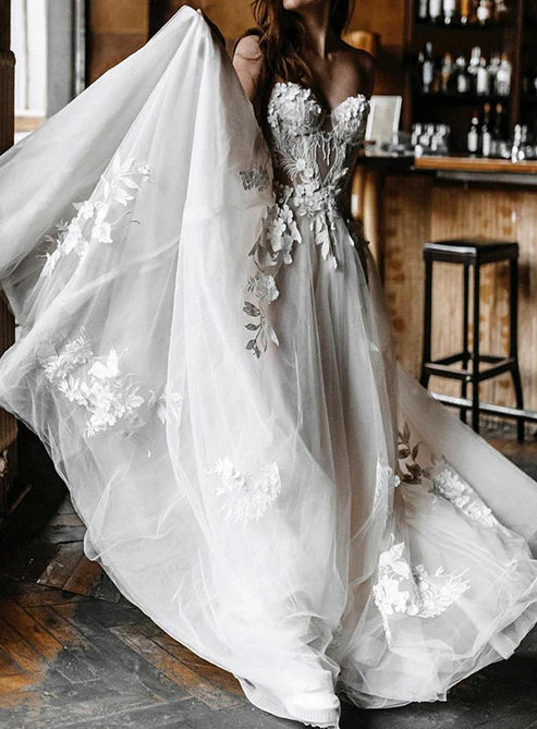 Embroidered Lace Applique Wedding Dress Maxi Dress