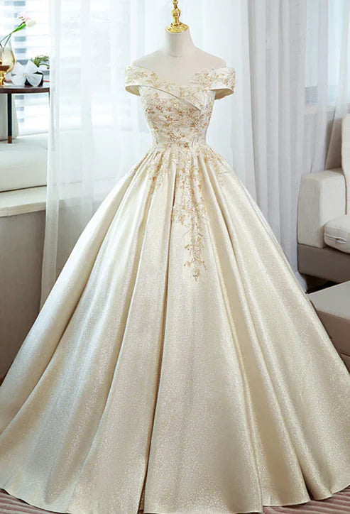 A-line Off-the-Shoulder Satin Wedding Dress