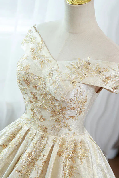 A-line Off-the-Shoulder Satin Wedding Dress