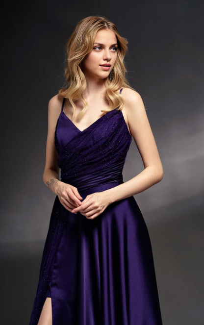 Weitese Dress Spaghetti Straps V-Neck Sleeveless Sheath Dress with Ruched Waist Prom Dress Formal Wear Dresses