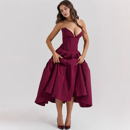 Xuewuba Stores With Prom Dresses Solid Color Women's Strapless Burgandy Prom Dress Formal Women's Dresses