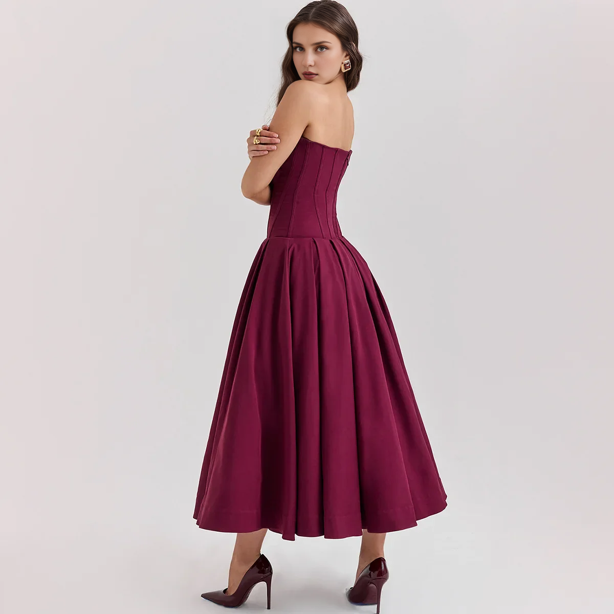 Xuewuba Stores With Prom Dresses Solid Color Women's Strapless Burgandy Prom Dress Formal Women's Dresses