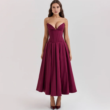 Xuewuba Stores With Prom Dresses Solid Color Women's Strapless Burgandy Prom Dress Formal Women's Dresses