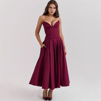 Xuewuba Stores With Prom Dresses Solid Color Women's Strapless Burgandy Prom Dress Formal Women's Dresses
