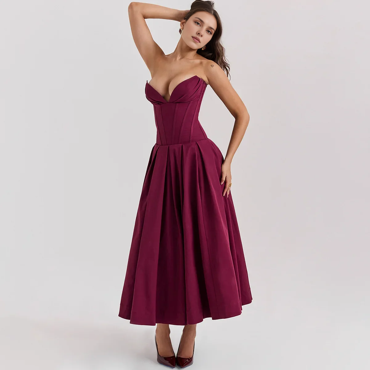 Xuewuba Stores With Prom Dresses Solid Color Women's Strapless Burgandy Prom Dress Formal Women's Dresses