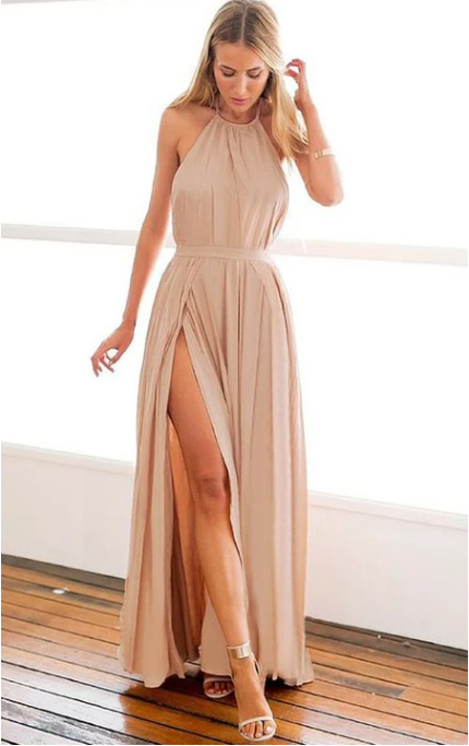 Xuewuba Dress Chiffon Ankle-length A Line Sleeveless Simple Evening Dress with Split Front Prom Dress Formal Wear Dresses
