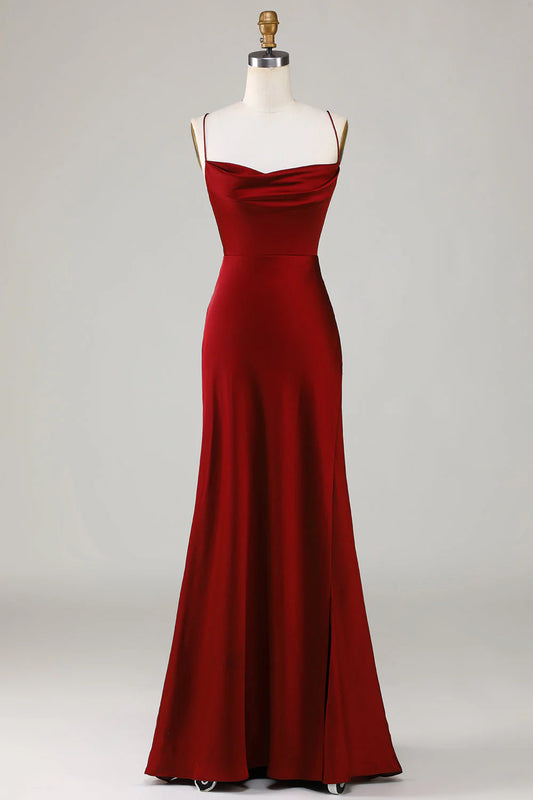 Lace-Up Back Long Bridesmaid Dress With Slit