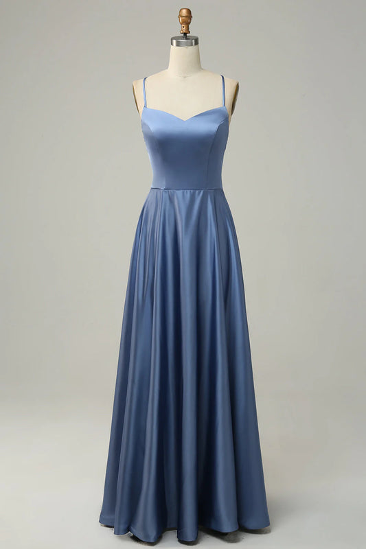 A-Line Open Back Long Bridesmaid Dress