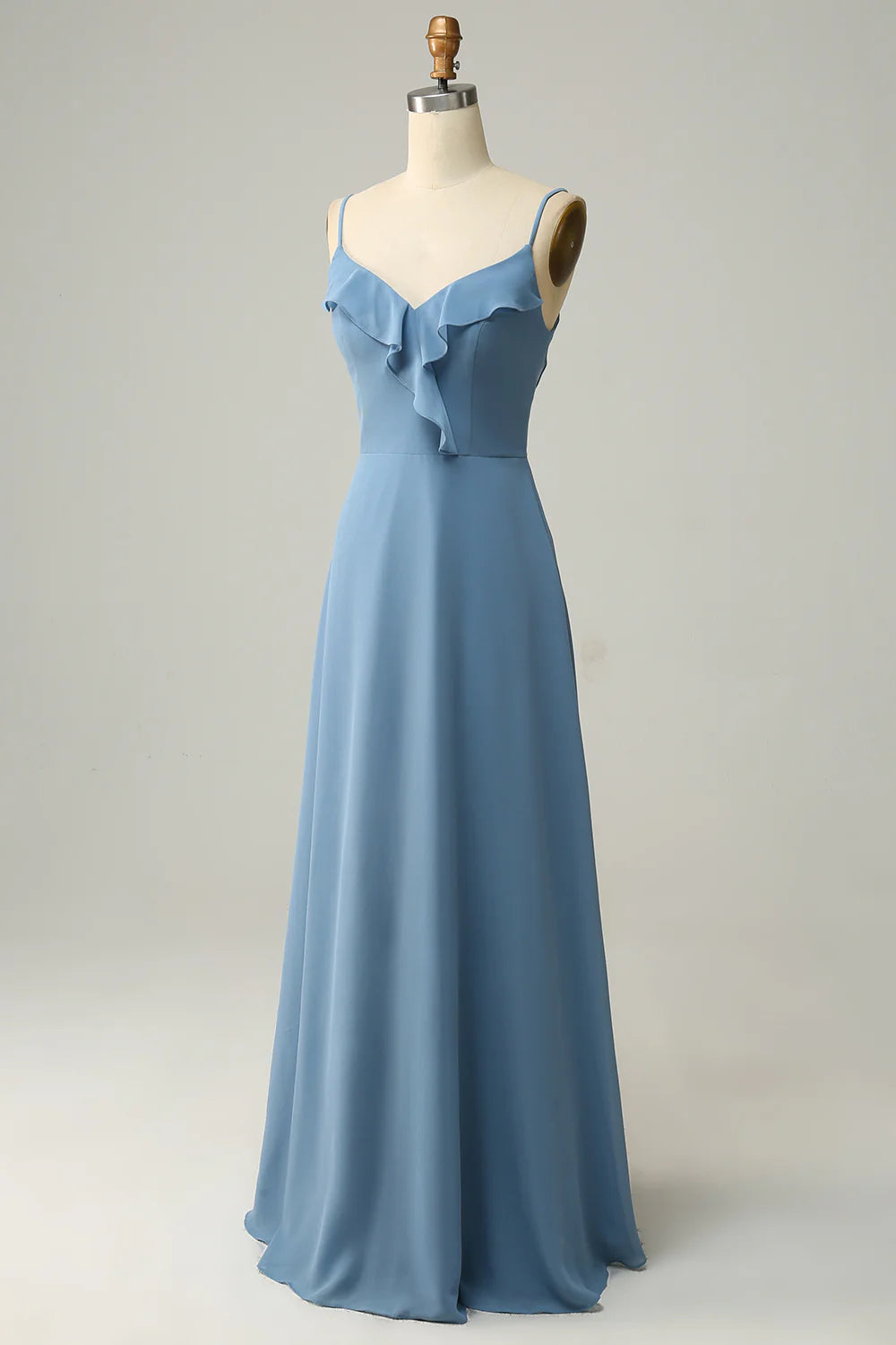 A-Line Spaghetti Straps Long Bridesmaid Dress With Ruffles