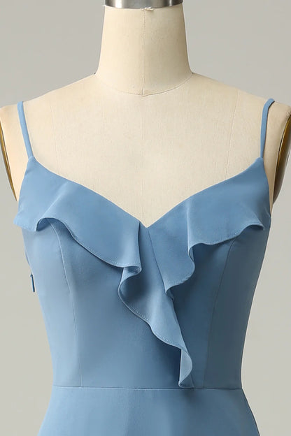 A-Line Spaghetti Straps Long Bridesmaid Dress With Ruffles