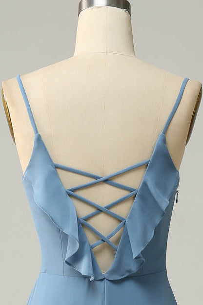 A-Line Spaghetti Straps Long Bridesmaid Dress With Ruffles