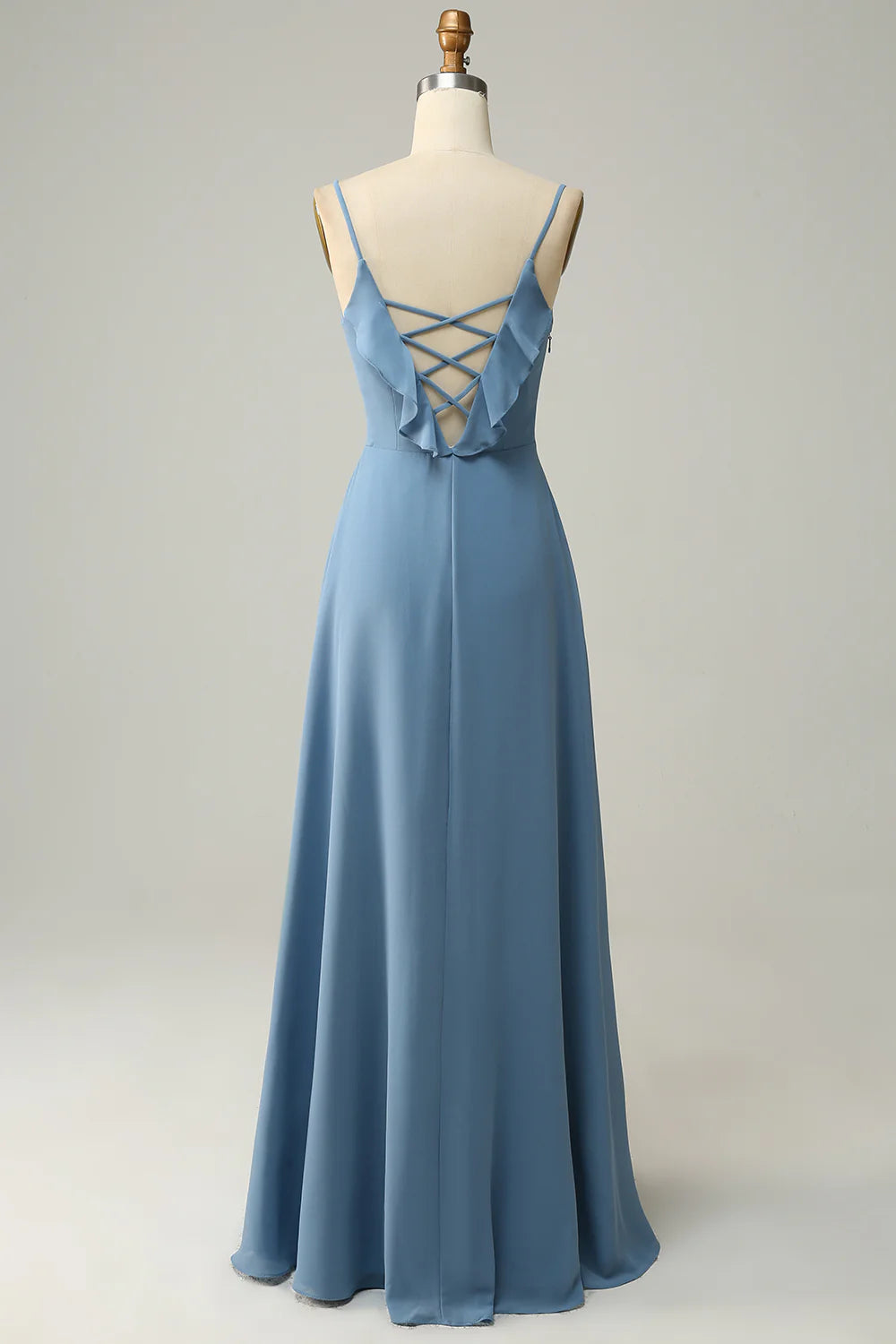 A-Line Spaghetti Straps Long Bridesmaid Dress With Ruffles