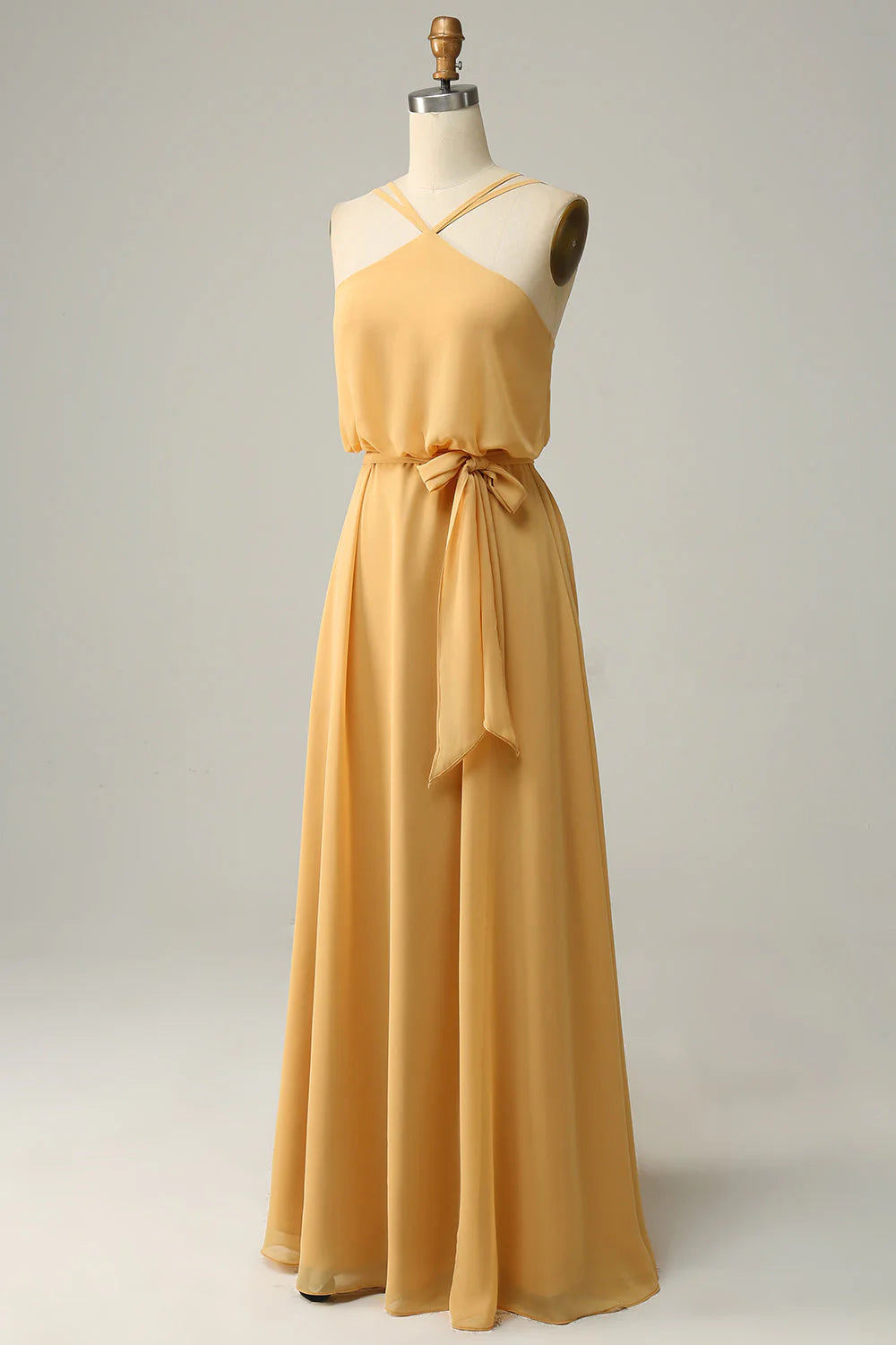 A-Line Halter Long Bridemaid Dress With Bowknot