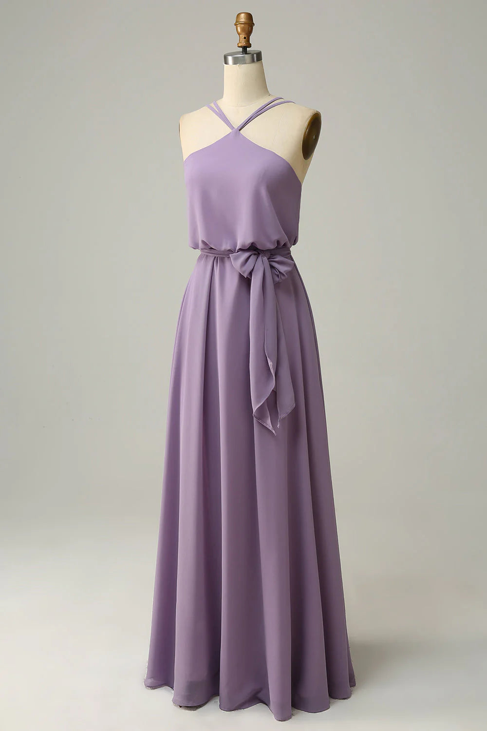 A-Line Halter Long Bridemaid Dress With Bowknot