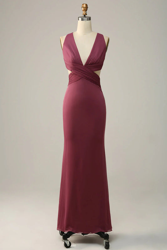 V neck Corss Back Plus Size Bridesmaid Dress