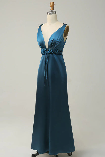 Deep V Neck A-Line Bridesmaid Dress